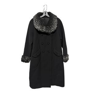 Vintage Harris Furs Coat Womens Medium Black Persian Lamb Fur Collar Cuffs